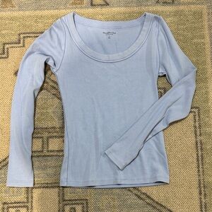 Abercrombie & Fitch Essentials Long Sleeve Blue Ribbed Top